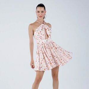 84. MY BEACHY SIDE Monarch Butterfly Pink Halter Mini Dress NWT L $395